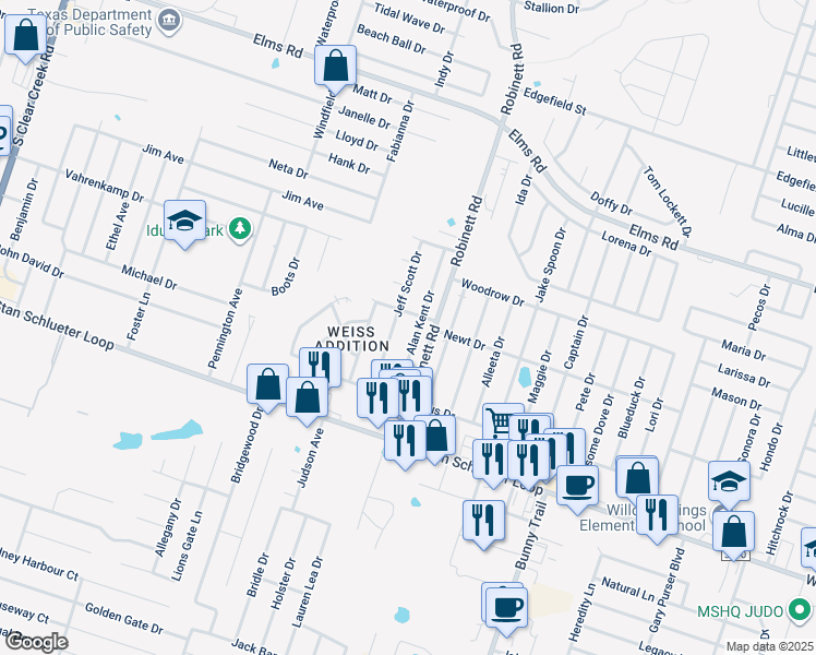 map of restaurants, bars, coffee shops, grocery stores, and more near 4408 Jeff Scott Drive in Killeen