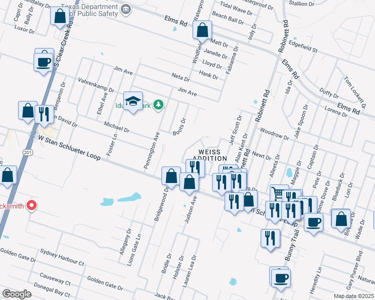 map of restaurants, bars, coffee shops, grocery stores, and more near 4409 Abigail Drive in Killeen