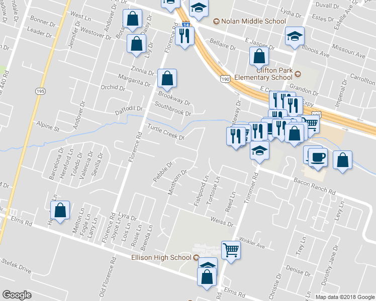 map of restaurants, bars, coffee shops, grocery stores, and more near 216 Cobblestone Drive in Killeen