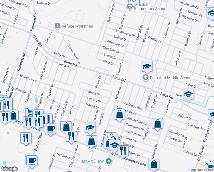 map of restaurants, bars, coffee shops, grocery stores, and more near 2702 Garland Drive in Killeen
