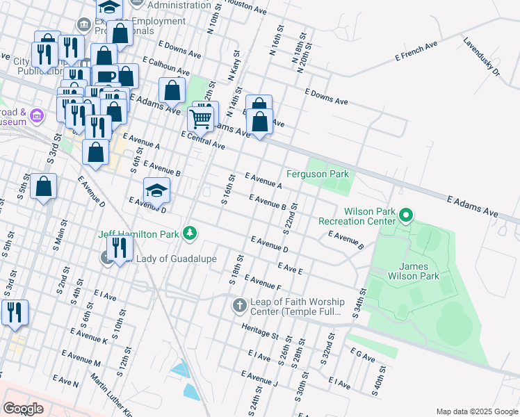 map of restaurants, bars, coffee shops, grocery stores, and more near 820 B Avenue in Temple