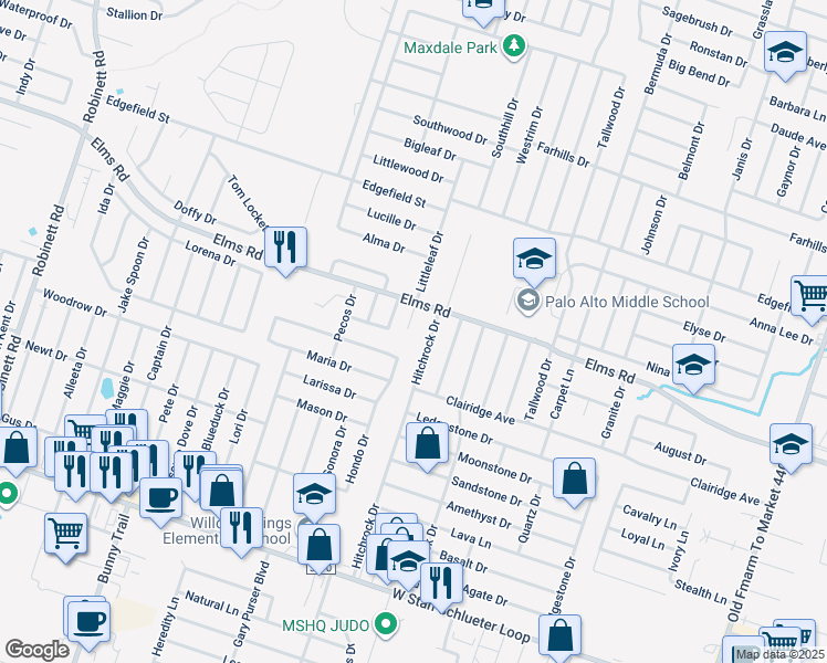 map of restaurants, bars, coffee shops, grocery stores, and more near 3801 El Paso Drive in Killeen
