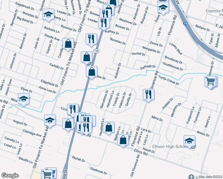 map of restaurants, bars, coffee shops, grocery stores, and more near 2913 Cantabrian Drive in Killeen