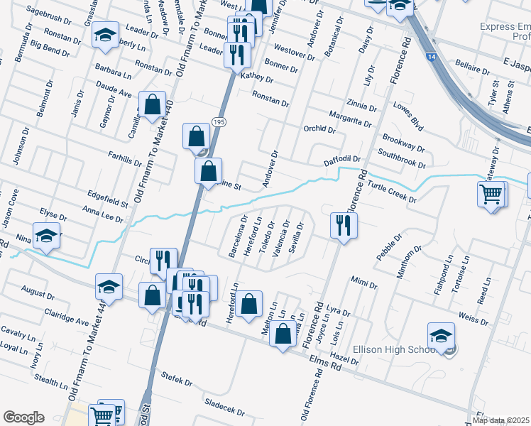 map of restaurants, bars, coffee shops, grocery stores, and more near 2913 Cantabrian Drive in Killeen