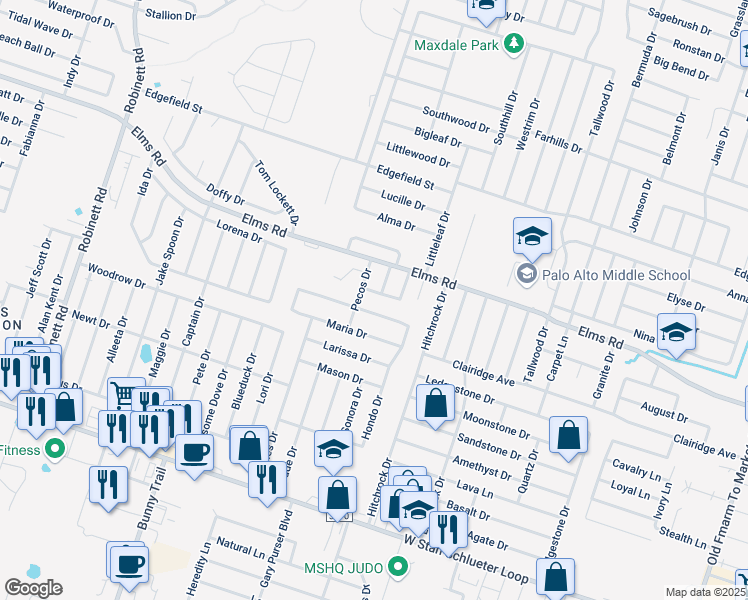 map of restaurants, bars, coffee shops, grocery stores, and more near 3806 Pecos Drive in Killeen