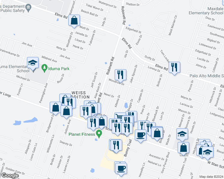 map of restaurants, bars, coffee shops, grocery stores, and more near 4202 Deek Drive in Killeen