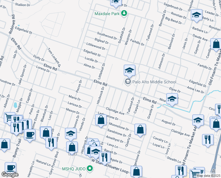 map of restaurants, bars, coffee shops, grocery stores, and more near 3802 Roundrock Drive in Killeen