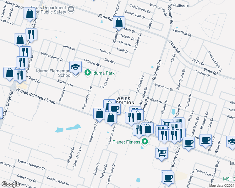 map of restaurants, bars, coffee shops, grocery stores, and more near 4402 Mattie Drive in Killeen