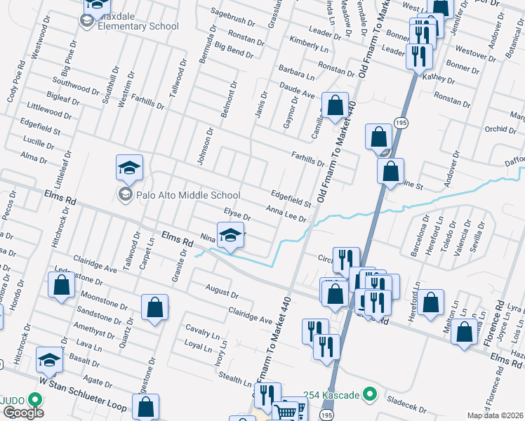 map of restaurants, bars, coffee shops, grocery stores, and more near 1201 Anna Lee Drive in Killeen