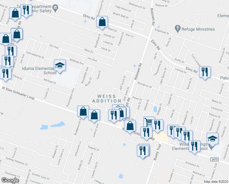 map of restaurants, bars, coffee shops, grocery stores, and more near 4001 Nadine Drive in Killeen