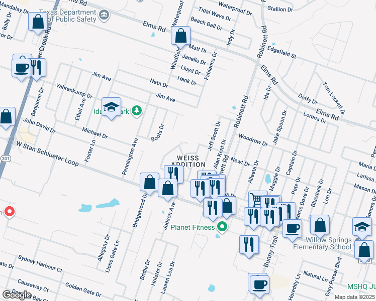 map of restaurants, bars, coffee shops, grocery stores, and more near 4302 Mattie Drive in Killeen