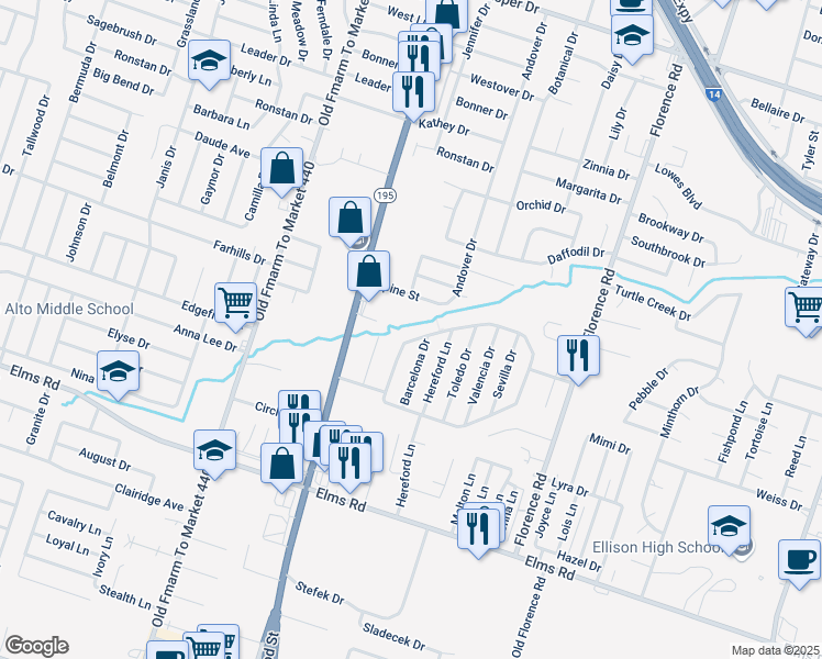 map of restaurants, bars, coffee shops, grocery stores, and more near 400 Alpine Street in Killeen