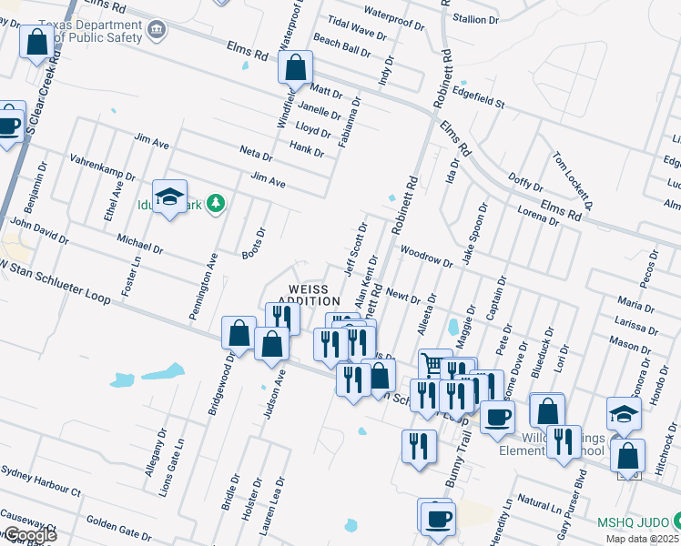 map of restaurants, bars, coffee shops, grocery stores, and more near 4001 Nadine Drive in Killeen