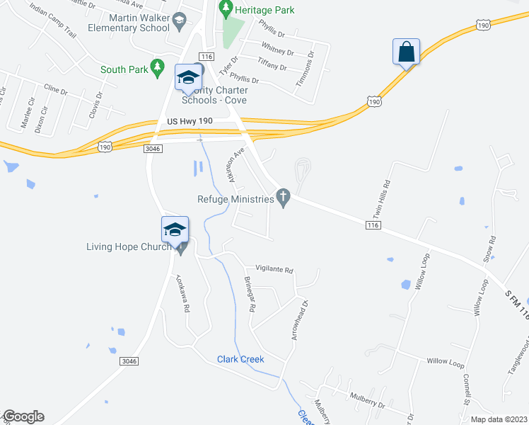 map of restaurants, bars, coffee shops, grocery stores, and more near 208 Patterson Street in Copperas Cove