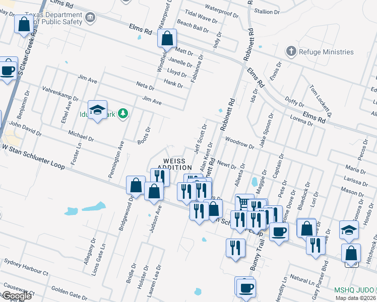 map of restaurants, bars, coffee shops, grocery stores, and more near 4300 Sylvia Drive in Killeen