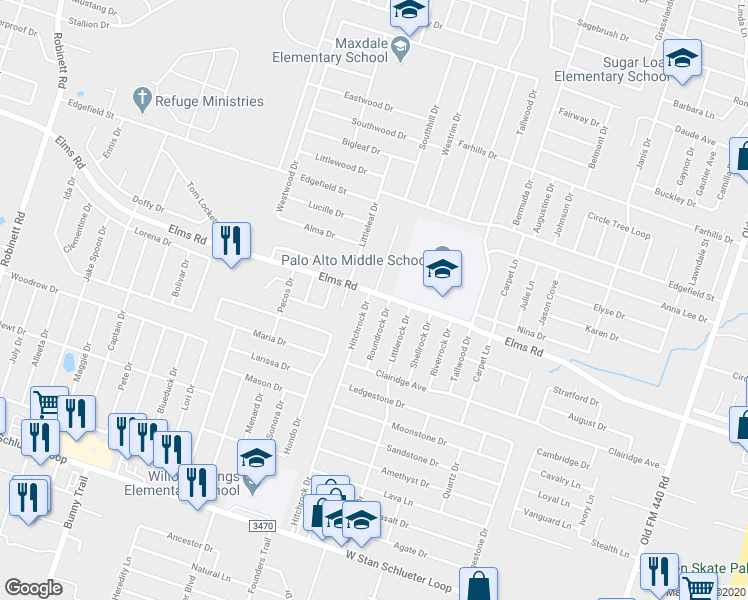 map of restaurants, bars, coffee shops, grocery stores, and more near 3801 Hitchrock Drive in Killeen