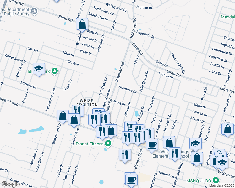 map of restaurants, bars, coffee shops, grocery stores, and more near 4202 Deek Drive in Killeen