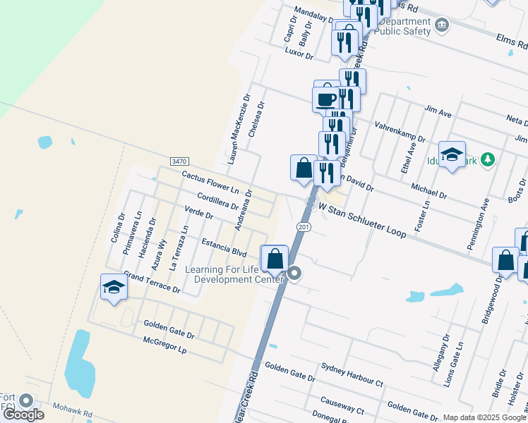map of restaurants, bars, coffee shops, grocery stores, and more near 5902 Cactus Flower Lane in Killeen