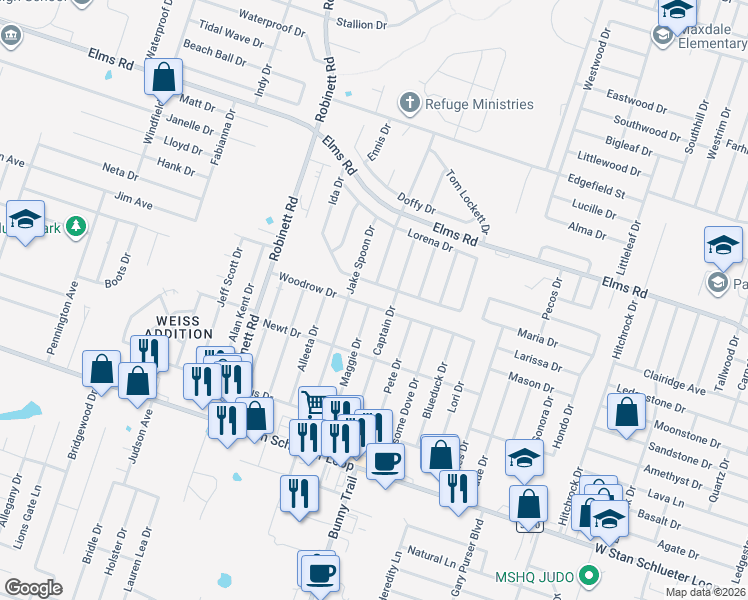 map of restaurants, bars, coffee shops, grocery stores, and more near 3308 Ida Drive in Killeen