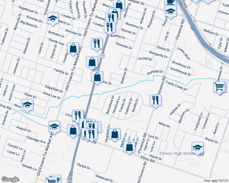 map of restaurants, bars, coffee shops, grocery stores, and more near 2913 Cantabrian Drive in Killeen