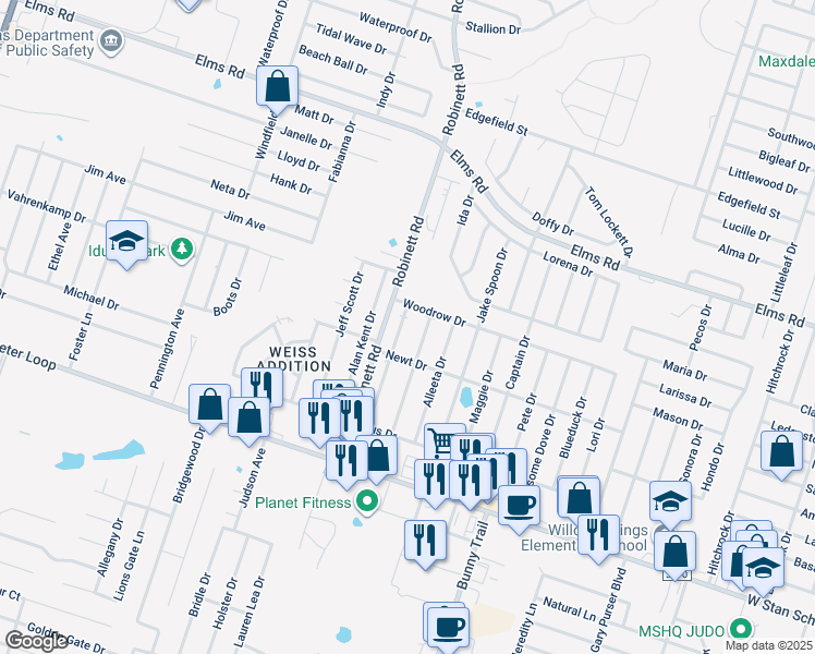 map of restaurants, bars, coffee shops, grocery stores, and more near 4202 Deek Drive in Killeen