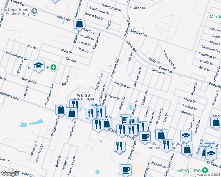 map of restaurants, bars, coffee shops, grocery stores, and more near 4202 Deek Drive in Killeen