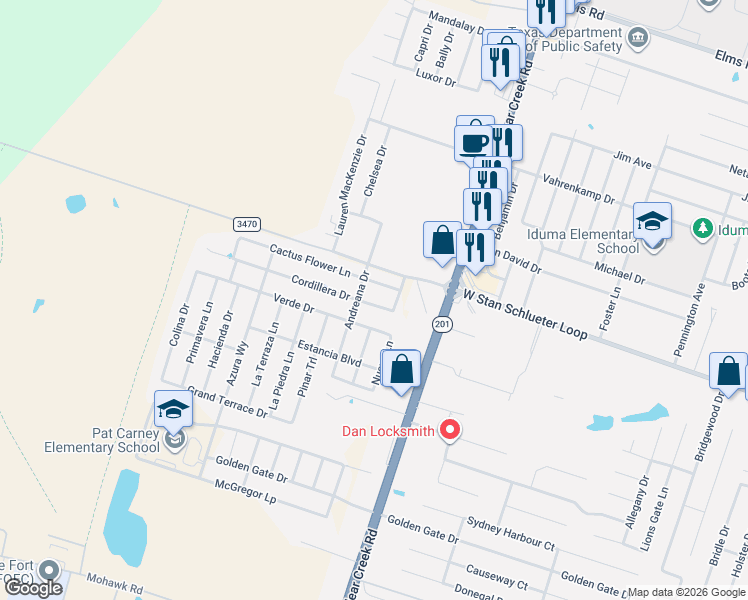 map of restaurants, bars, coffee shops, grocery stores, and more near 5902 Cactus Flower Lane in Killeen