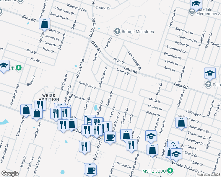 map of restaurants, bars, coffee shops, grocery stores, and more near 3308 Ida Drive in Killeen
