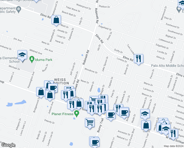 map of restaurants, bars, coffee shops, grocery stores, and more near 4202 July Drive in Killeen