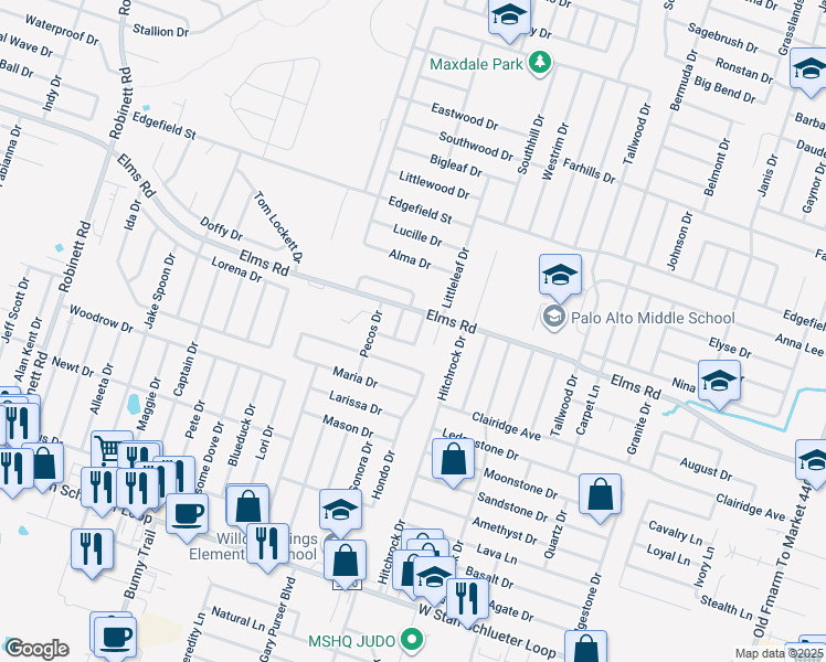 map of restaurants, bars, coffee shops, grocery stores, and more near 3805 El Paso Drive in Killeen