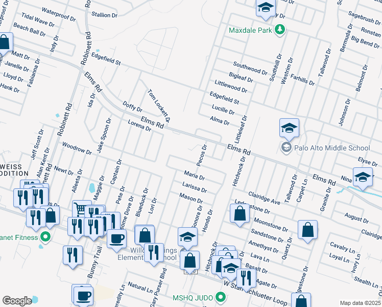 map of restaurants, bars, coffee shops, grocery stores, and more near 2804 Kerrville Court in Killeen