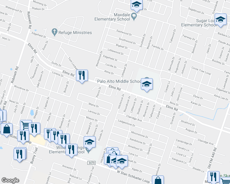 map of restaurants, bars, coffee shops, grocery stores, and more near 3801 El Paso Drive in Killeen