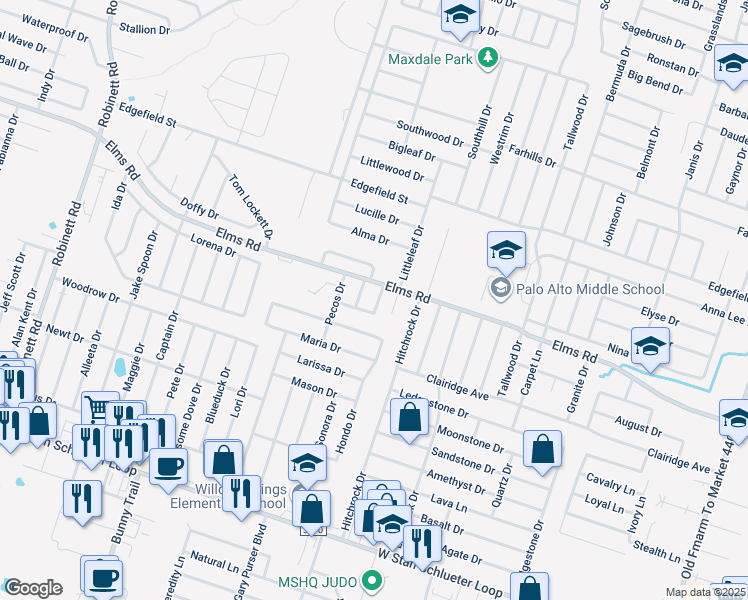 map of restaurants, bars, coffee shops, grocery stores, and more near 3801 El Paso Drive in Killeen