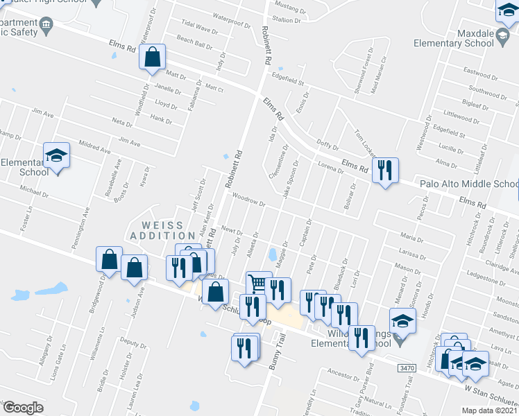 map of restaurants, bars, coffee shops, grocery stores, and more near 4201 Alleeta Drive in Killeen