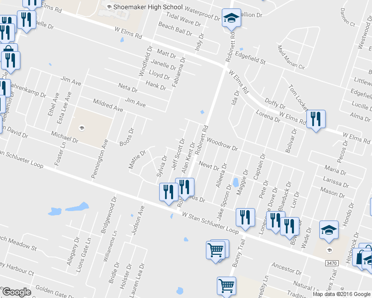 map of restaurants, bars, coffee shops, grocery stores, and more near 4204 Alan Kent Drive in Killeen