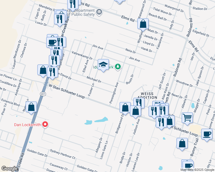 map of restaurants, bars, coffee shops, grocery stores, and more near 4600 Michael Drive in Killeen
