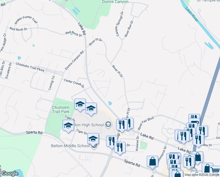 map of restaurants, bars, coffee shops, grocery stores, and more near 3012 Red Oak Drive in Belton
