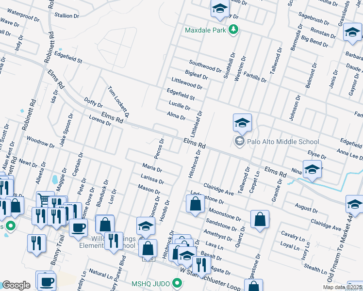 map of restaurants, bars, coffee shops, grocery stores, and more near 3801 El Paso Drive in Killeen