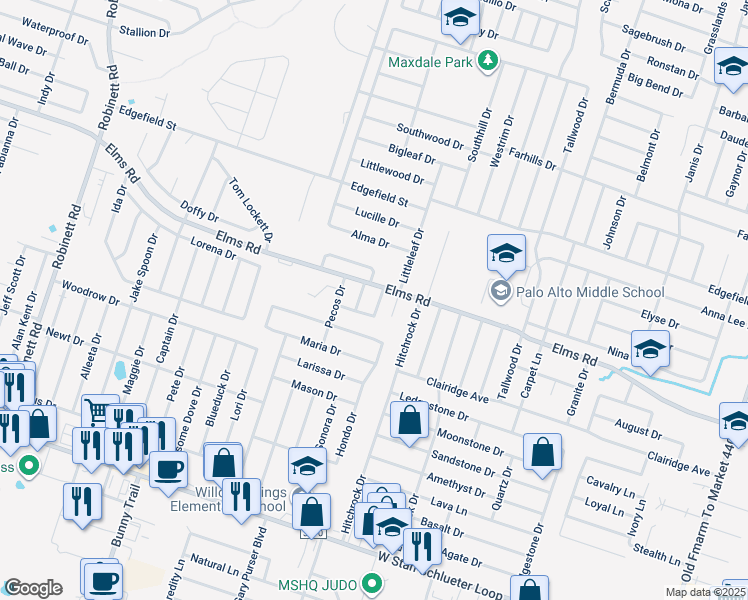 map of restaurants, bars, coffee shops, grocery stores, and more near 3801 El Paso Drive in Killeen