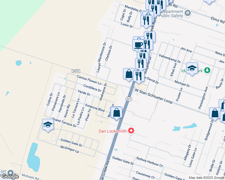 map of restaurants, bars, coffee shops, grocery stores, and more near 5902 Cactus Flower Lane in Killeen