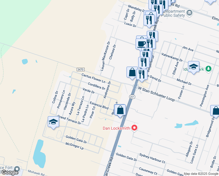 map of restaurants, bars, coffee shops, grocery stores, and more near 6001 Cordillera Drive in Killeen