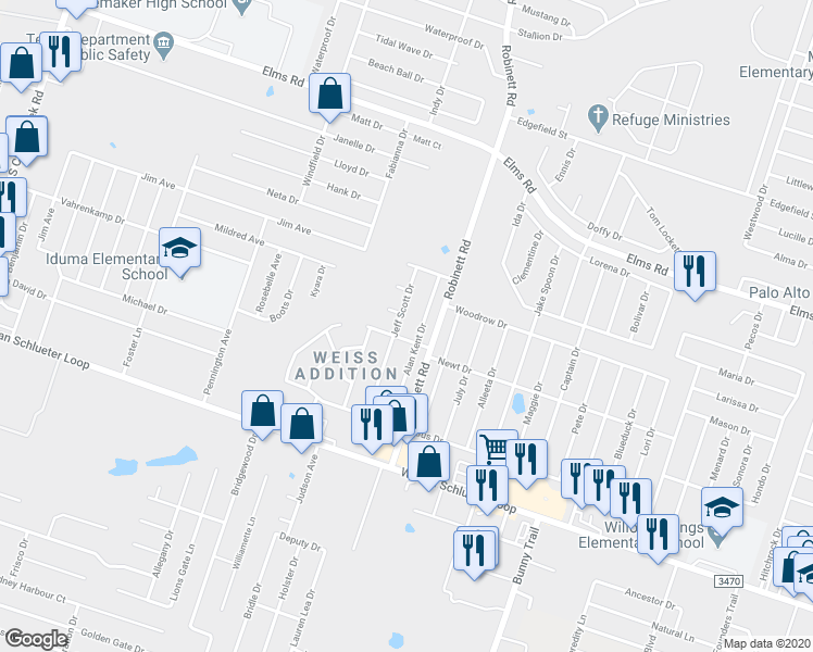 map of restaurants, bars, coffee shops, grocery stores, and more near 4302 Jeff Scott Drive in Killeen