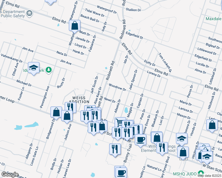 map of restaurants, bars, coffee shops, grocery stores, and more near 4202 Deek Drive in Killeen