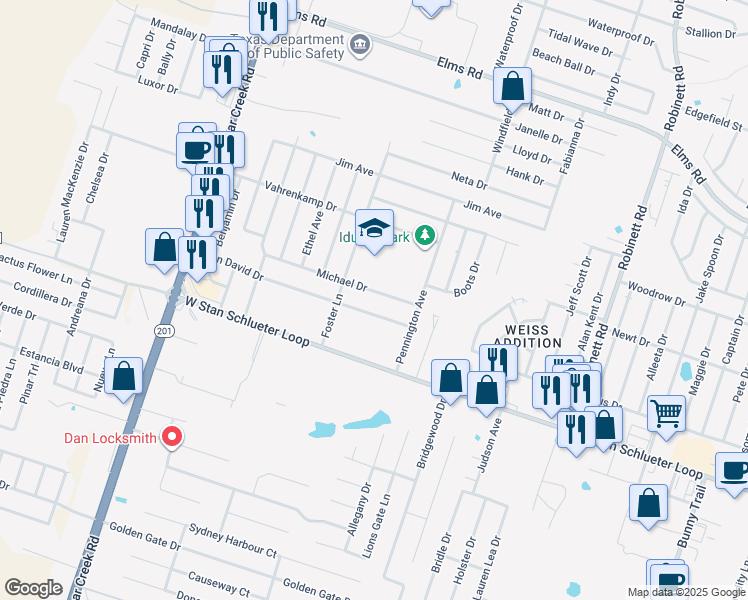 map of restaurants, bars, coffee shops, grocery stores, and more near 4600 Michael Drive in Killeen
