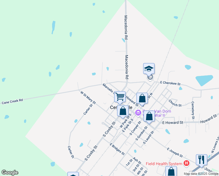 map of restaurants, bars, coffee shops, grocery stores, and more near 518 Marsalis Street in Centreville
