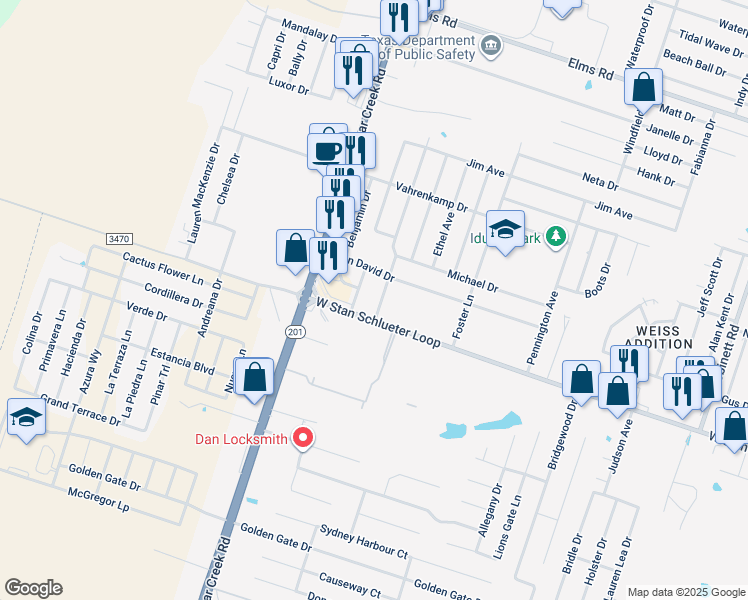 map of restaurants, bars, coffee shops, grocery stores, and more near 4703 Barrington Trail in Killeen