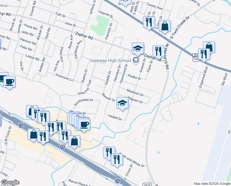 map of restaurants, bars, coffee shops, grocery stores, and more near 3703 Pilgram Drive in Killeen