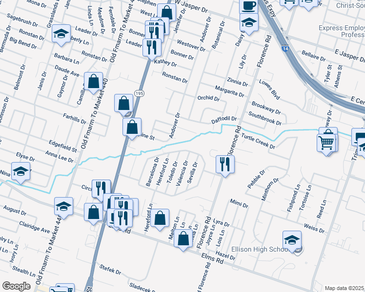 map of restaurants, bars, coffee shops, grocery stores, and more near 3011 Cantabrian Drive in Killeen