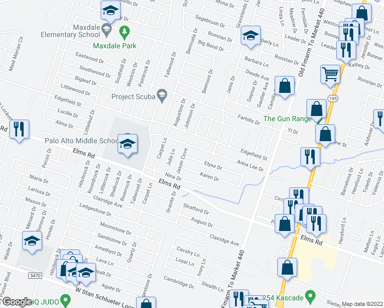 map of restaurants, bars, coffee shops, grocery stores, and more near 1501 Elyse Drive in Killeen