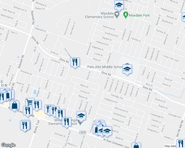 map of restaurants, bars, coffee shops, grocery stores, and more near 3806 Pecos Drive in Killeen